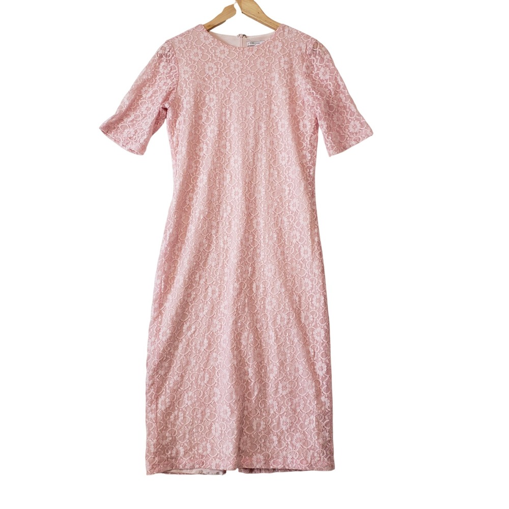 ROAM Lace Sheath Dress‎ Womens Medium Pink Short Sleeve Midi Formal Romantic